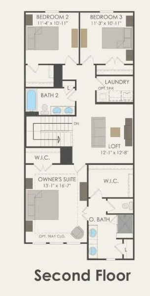 Pulte Homes, Waller floor plan second floor
