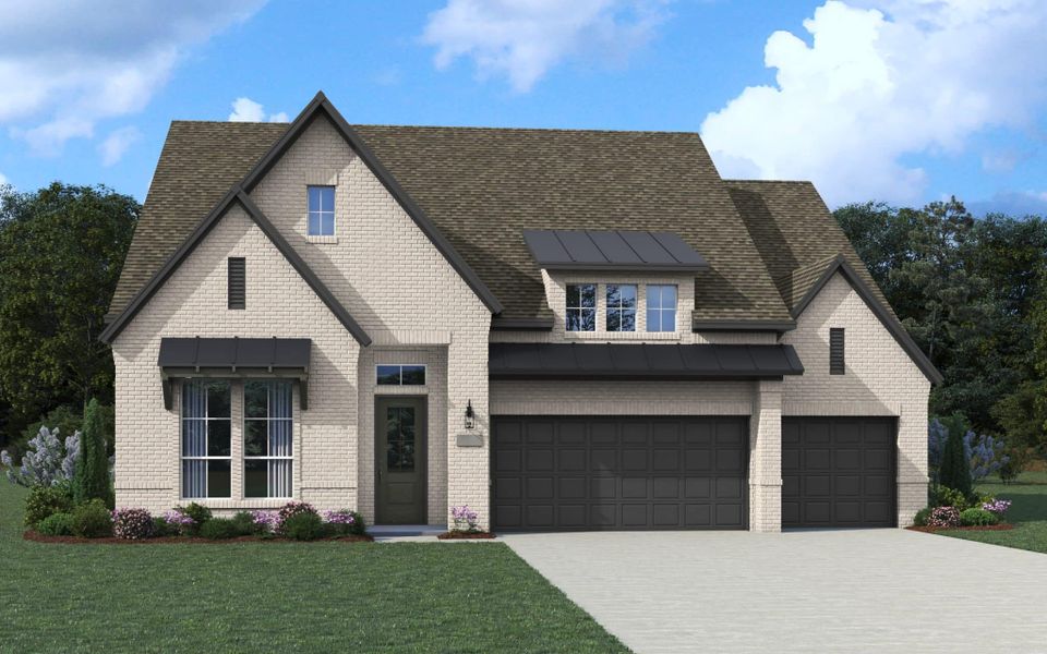 Front exterior of a new home in Trinity Falls, McKinney, TX, highlighting curb appeal (Image 9).