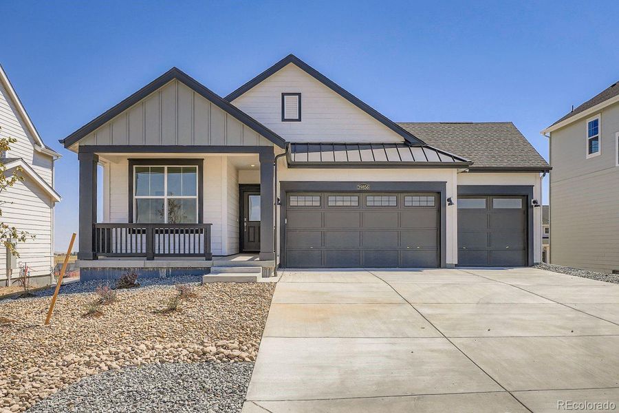 Front exterior of a new home in Independence: The Pioneer Collection, Elizabeth, CO, highlighting curb appeal (Image 1).