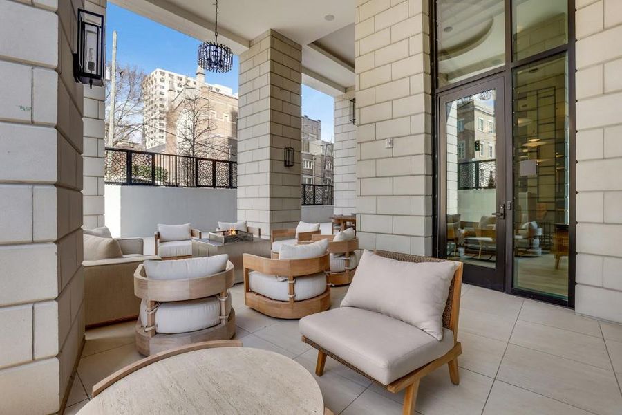 Exterior details and patio area of a home in The Dillon Buckhead, Atlanta (Image 2). Exterior details and patio area of a home in The Dillon Buckhead, Atlanta (Image 2).