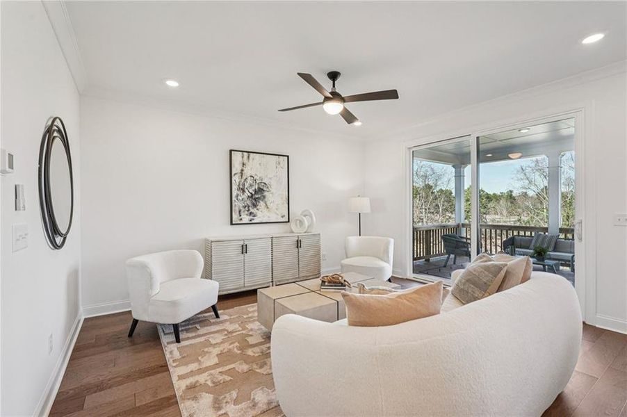 Furnished interior view inside a new home in Millcroft Townhomes, Buford (Image 4). Furnished interior view inside a new home in Millcroft Townhomes, Buford (Image 4).