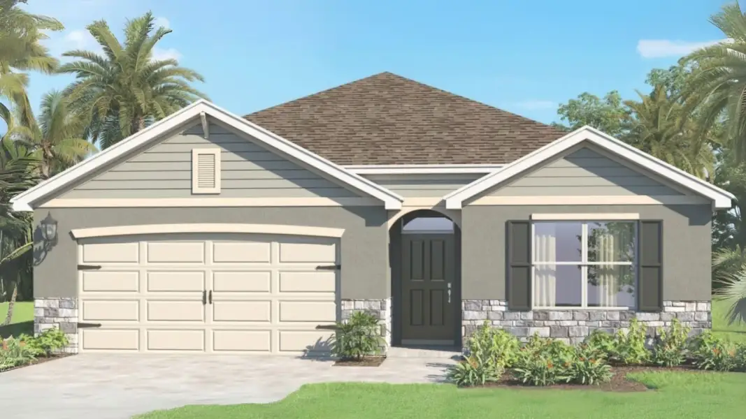 Front exterior of a new home in Sagewood, Apopka, FL, highlighting curb appeal (Image 2). Front exterior of a new home in Sagewood, Apopka, FL, highlighting curb appeal (Image 2).