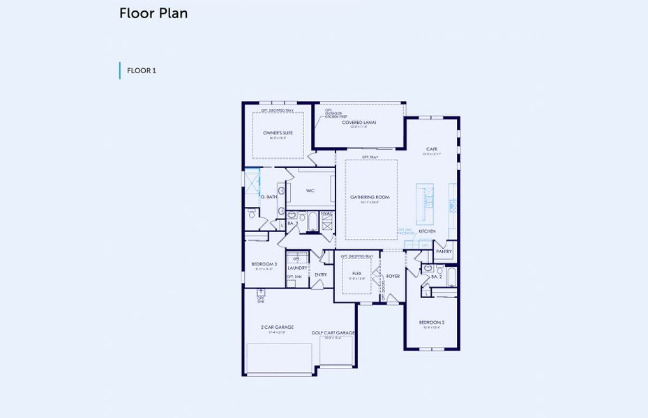 2D floor plan layout of this home in Del Webb River Reserve, Spring Hill, FL (Image 5). 2D floor plan layout of this home in Del Webb River Reserve, Spring Hill, FL (Image 5).