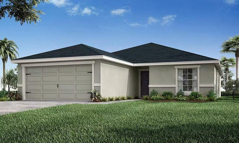 Front exterior of a new home in Sunridge Chase, Ruskin, FL, highlighting curb appeal (Image 1). Front exterior of a new home in Sunridge Chase, Ruskin, FL, highlighting curb appeal (Image 1).
