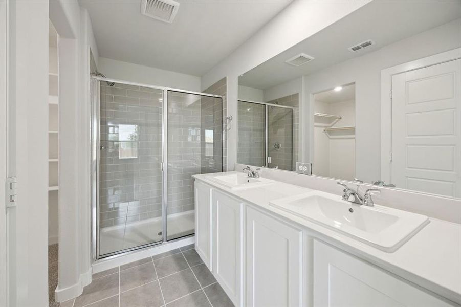 Primary Bathroom in the Hadley home plan by Trophy Signature Homes – REPRESENTATIVE PHOTO