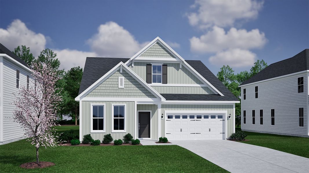 Front exterior of a new home in Ovation at Sweetbrier, Durham, NC, highlighting curb appeal (Image 1). Front exterior of a new home in Ovation at Sweetbrier, Durham, NC, highlighting curb appeal (Image 1).