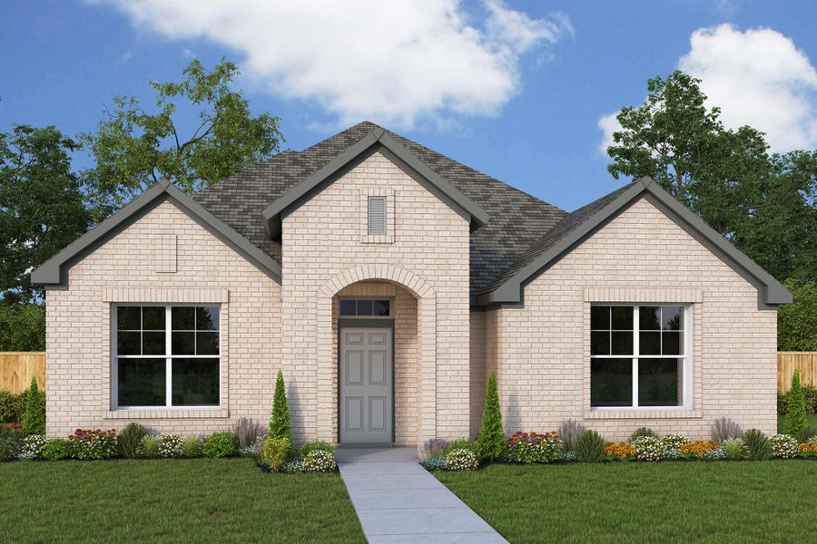 Front exterior of a new home in Talia – Garden Series, Mesquite, TX, highlighting curb appeal (Image 2). Front exterior of a new home in Talia – Garden Series, Mesquite, TX, highlighting curb appeal (Image 2).