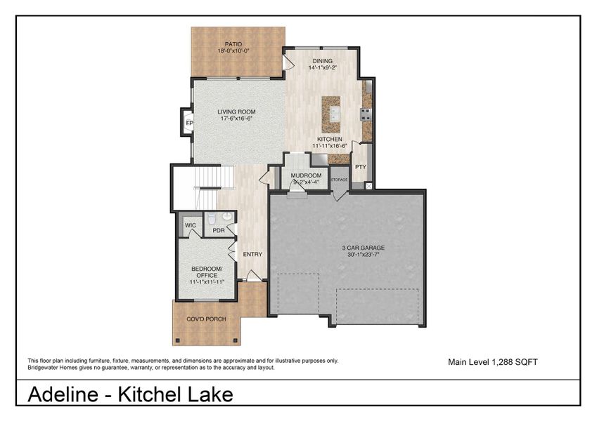 2D floor plan layout for the Adeline by Bridgewater Homes in Kitchel Lake, Timnath, CO (Image 3).