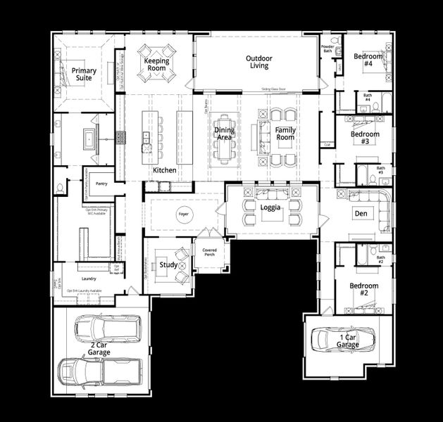 2D floor plan layout for the Juniper by Huntington Homes in McCreary Meadows, Parker, TX (Image 2). 2D floor plan layout for the Juniper by Huntington Homes in McCreary Meadows, Parker, TX (Image 2).