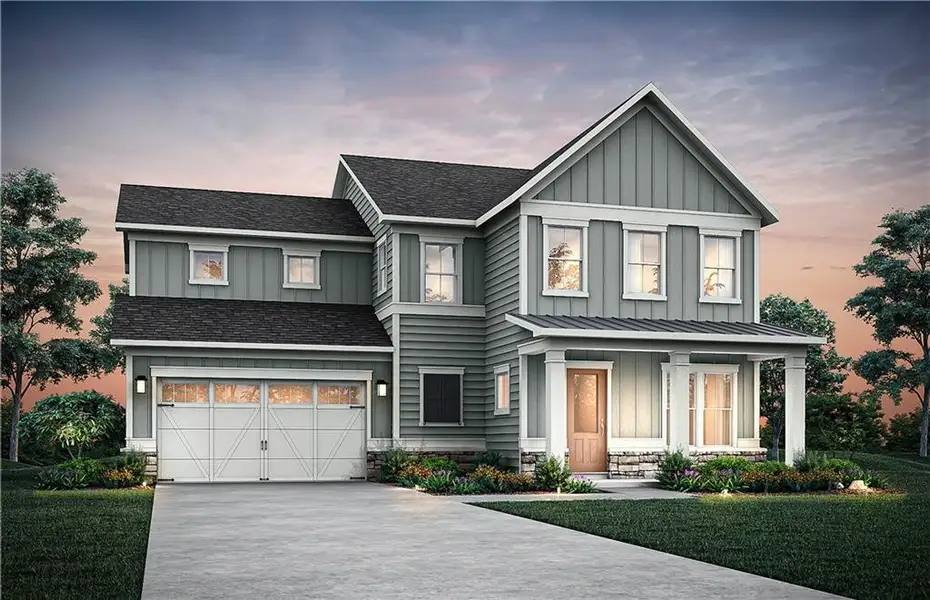 Front exterior of a new home in Silverwood, Cumming, GA, highlighting curb appeal (Image 2). Front exterior of a new home in Silverwood, Cumming, GA, highlighting curb appeal (Image 2).