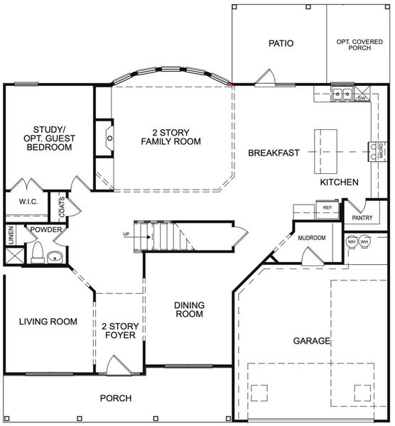 2D floor plan layout for the The Dover by Direct Residential Communities in Stephens Landing, Loganville, GA (Image 3).