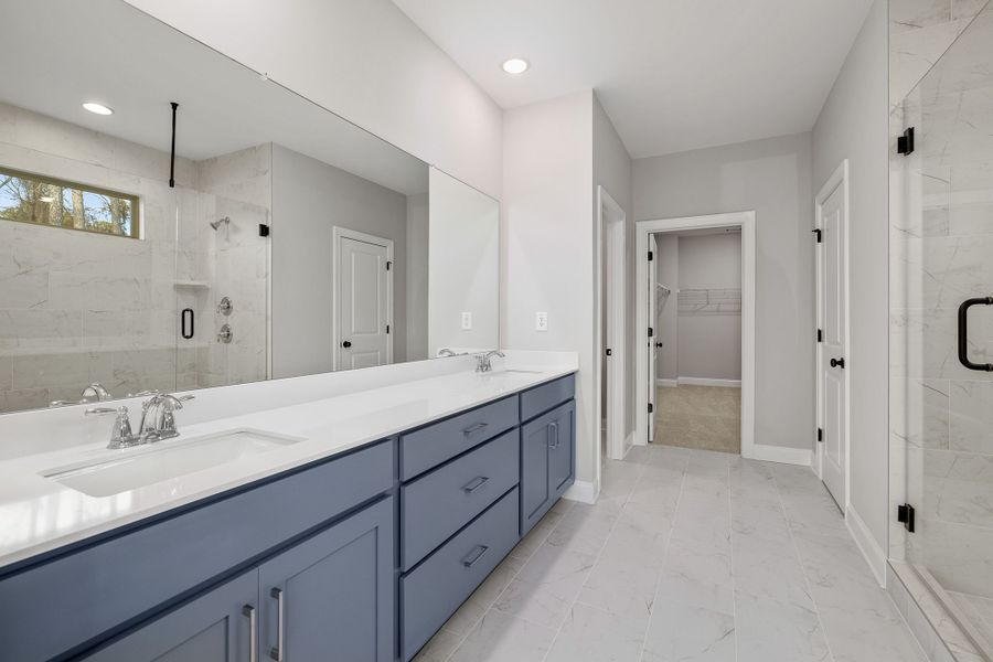 Dual vanity sinks within in primary bath