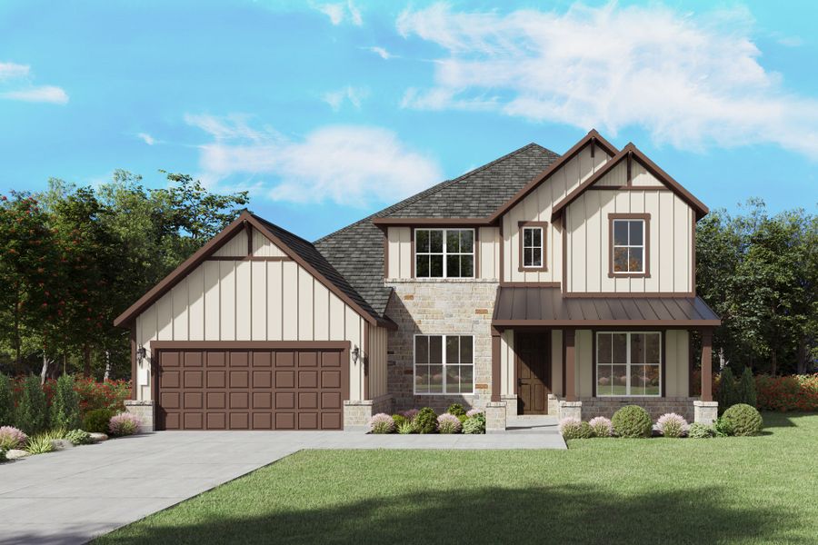 The Lindale, a two-story new home design shown with home exterior HC 201