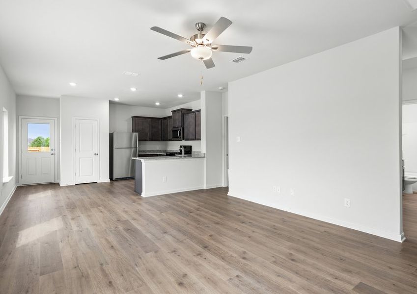 The kitchen, dining room and family room are all connected in the Hawthorn. The kitchen, dining room and family room are all connected in the Hawthorn.