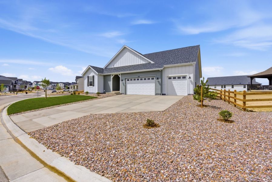 Front exterior of a new home in Independence, Elizabeth, CO, highlighting curb appeal (Image 2). Front exterior of a new home in Independence, Elizabeth, CO, highlighting curb appeal (Image 2).