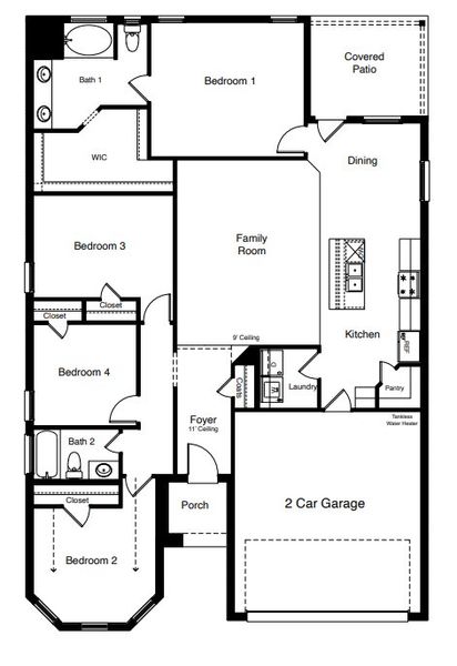 2D floor plan layout for the The Oxford by D.R. Horton in Allen Farms, Lubbock, TX (Image 2).