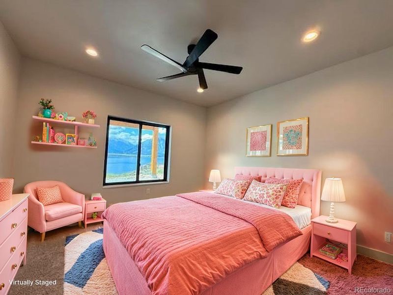 Virtually staged New construction lower kids room