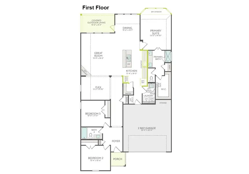 2D floor plan layout of this home in Union Park, Little Elm, TX (Image 3). 2D floor plan layout of this home in Union Park, Little Elm, TX (Image 3).