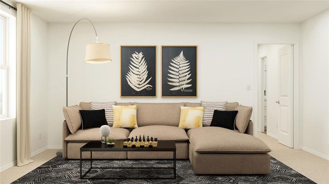 Living area with carpet Living area with carpet