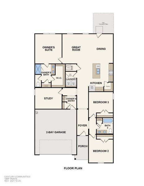 2D floor plan layout for the Travis by Century Communities in Mirabella, Brookshire, TX (Image 3).