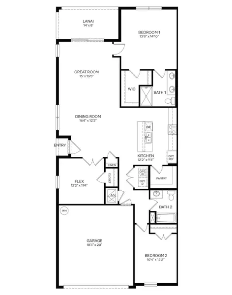 2D floor plan layout of this home in Halifax Plantation Villas, Ormond Beach, FL (Image 2).