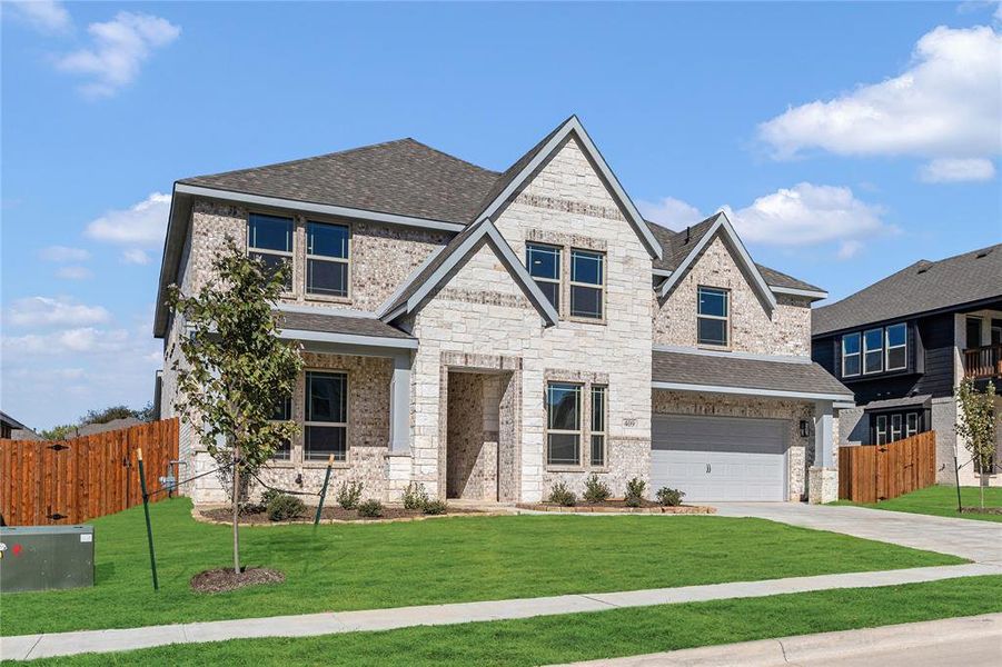 Front exterior of a new home in Maplewood, Glenn Heights, TX, highlighting curb appeal (Image 2). Front exterior of a new home in Maplewood, Glenn Heights, TX, highlighting curb appeal (Image 2).