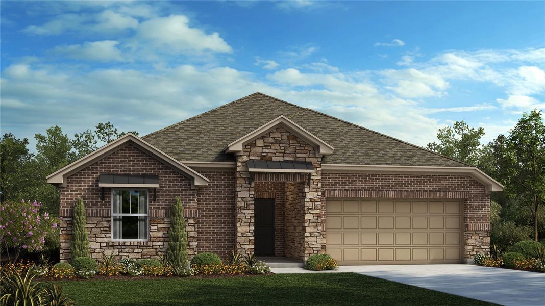 Front exterior of a new home in The Colony, Bastrop, TX, highlighting curb appeal (Image 1). Front exterior of a new home in The Colony, Bastrop, TX, highlighting curb appeal (Image 1).