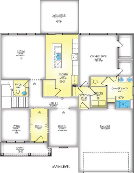 2D floor plan layout for the Sonoma II by Great Southern Homes in Edwards Ridge, Central, SC (Image 7).