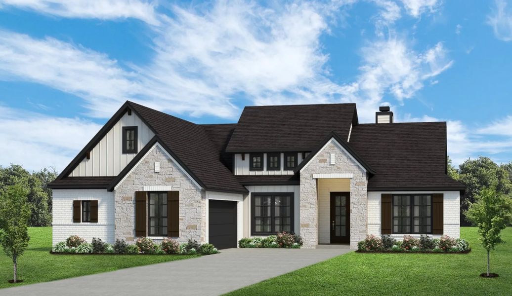 Representative exterior photo of a completed home built from the The Trinity by Elmwood Custom Homes in Matthews Farm, Venus, TX (Image 1). Representative exterior photo of a completed home built from the The Trinity by Elmwood Custom Homes in Matthews Farm, Venus, TX (Image 1).