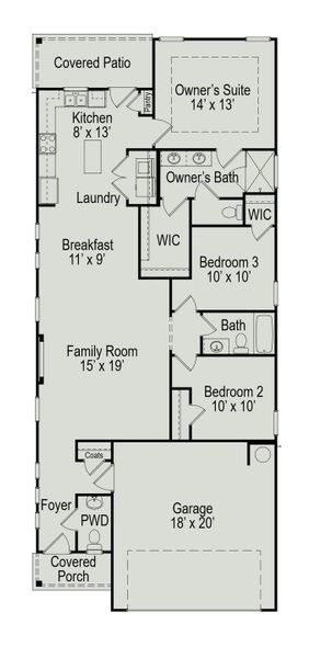 2D floor plan layout of this home in Oak Hills Montgomery North, Montgomery, TX (Image 4).