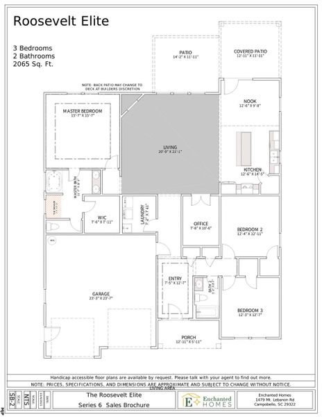 2D floor plan layout for the Roosevelt Elite by Enchanted Homes in Pointe Summit, Slater-Marietta, SC (Image 5).