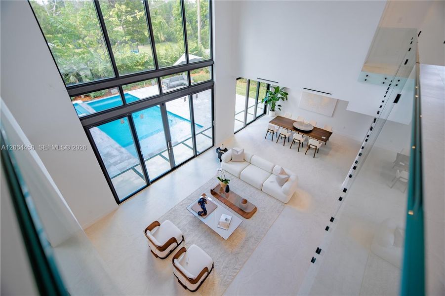 Living room view overlooking the pool