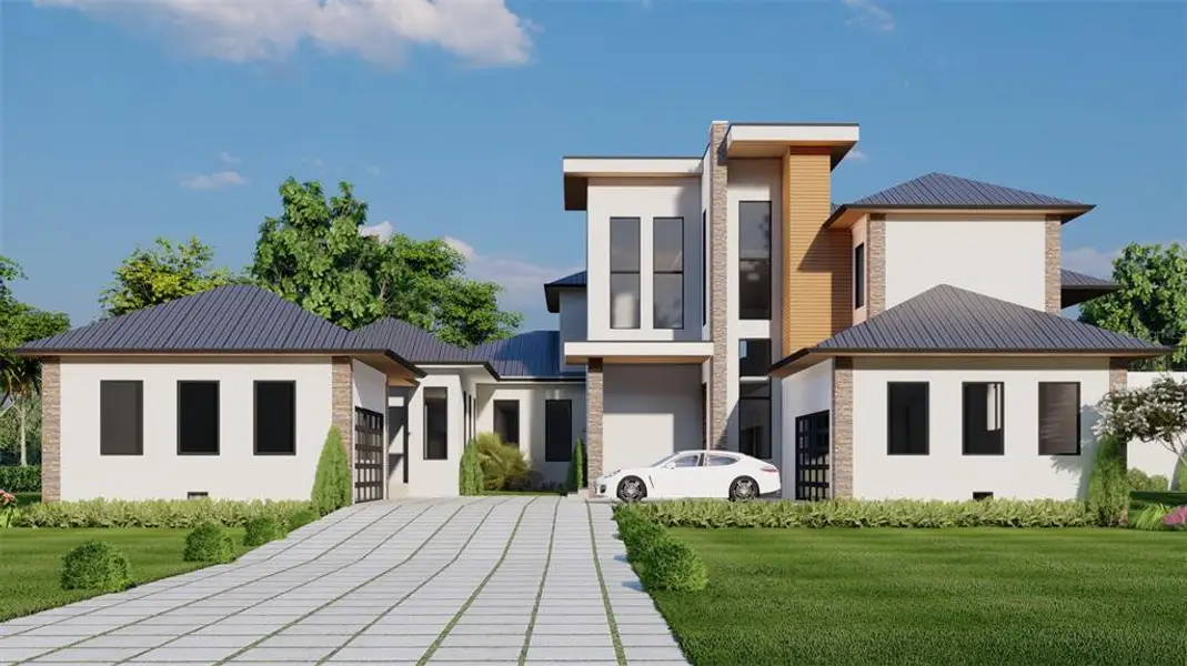 Front exterior of a new home in , Sarasota, FL, highlighting curb appeal (Image 1). Front exterior of a new home in , Sarasota, FL, highlighting curb appeal (Image 1).