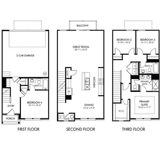 2D floor plan layout of this home in Greystone - Highland Townhomes, Smyrna, TN (Image 3).