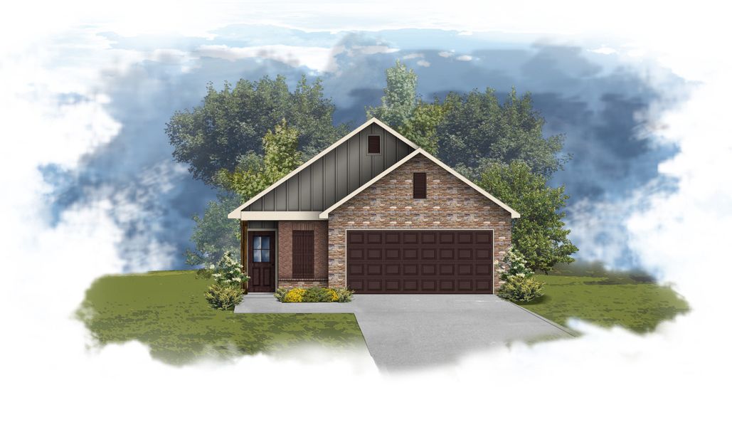 Representative exterior photo of a completed home built from the Eastover II T by DSLD Homes in Aldeana, Bonney, TX (Image 1). Representative exterior photo of a completed home built from the Eastover II T by DSLD Homes in Aldeana, Bonney, TX (Image 1).