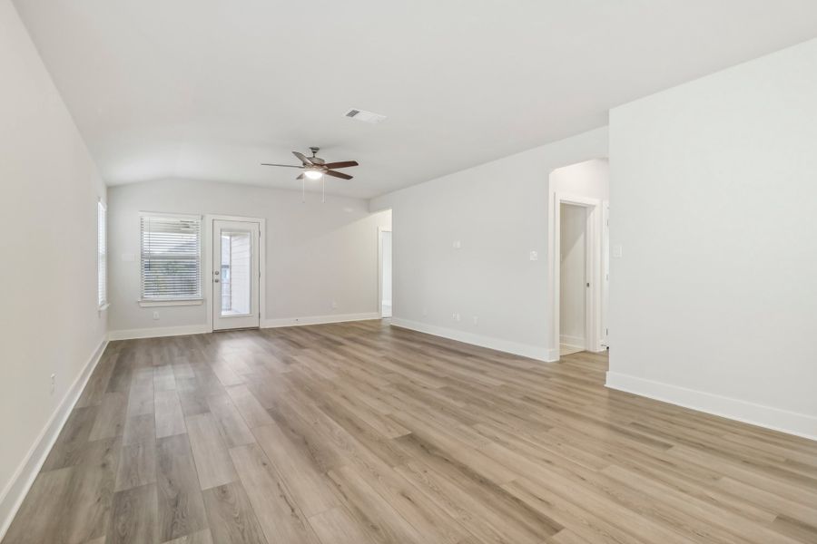 Dining room in the Hughes floorplan at a Meritage Homes community.