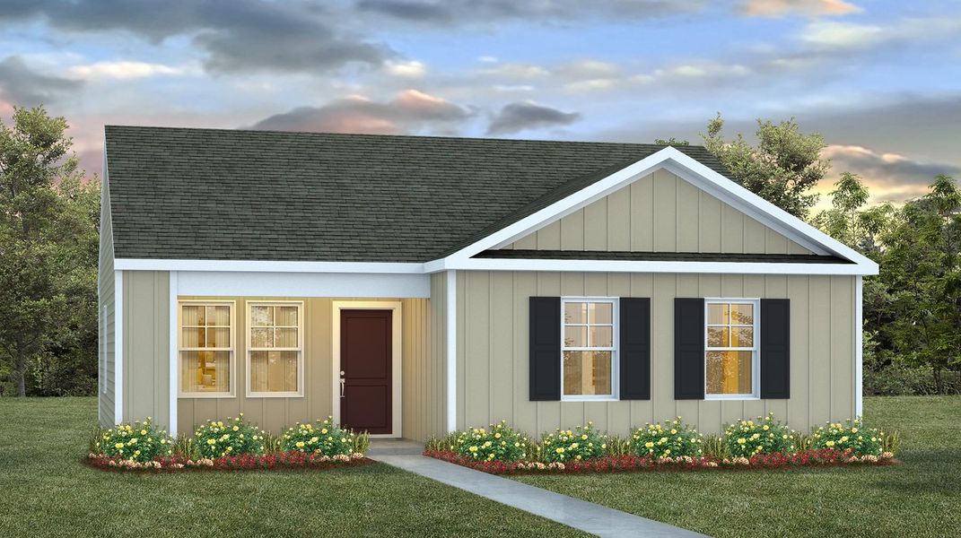 Front exterior of a new home in The Park at Wilkinson, Orangeburg, SC, highlighting curb appeal (Image 1). Front exterior of a new home in The Park at Wilkinson, Orangeburg, SC, highlighting curb appeal (Image 1).