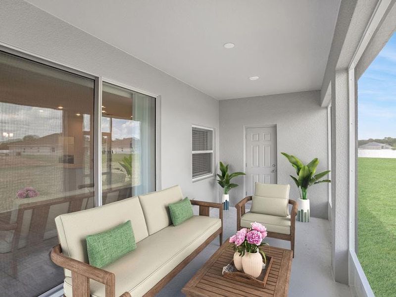 Your interior opens to outdoor living space on a large covered lanai - Willow II by Highland Homes Your interior opens to outdoor living space on a large covered lanai - Willow II by Highland Homes