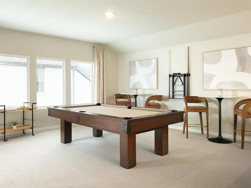 Playroom featuring billiards and carpet floors
