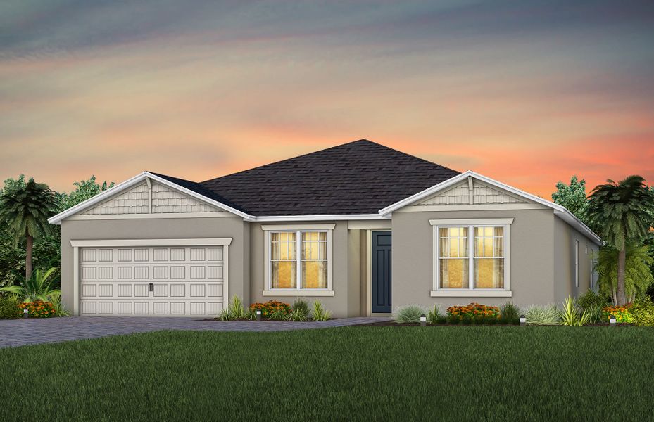 Front exterior of a new home in Foothills Preserve, Mount Dora, FL, highlighting curb appeal (Image 1). Front exterior of a new home in Foothills Preserve, Mount Dora, FL, highlighting curb appeal (Image 1).