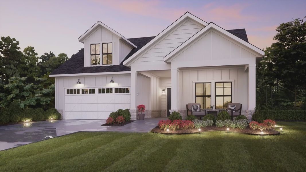 Representative exterior photo of a completed home built from the Portico Bonus by Epcon Communities in The Courtyards of Franklin Goldmine, Cumming, GA (Image 1). Representative exterior photo of a completed home built from the Portico Bonus by Epcon Communities in The Courtyards of Franklin Goldmine, Cumming, GA (Image 1).