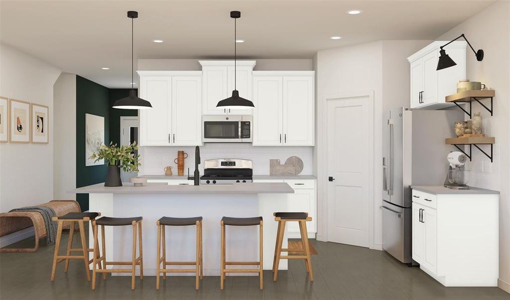 Stunning kitchen with white cabinets and Quartz countertops (*Photo not of actual home and used for illustration purposes only.)