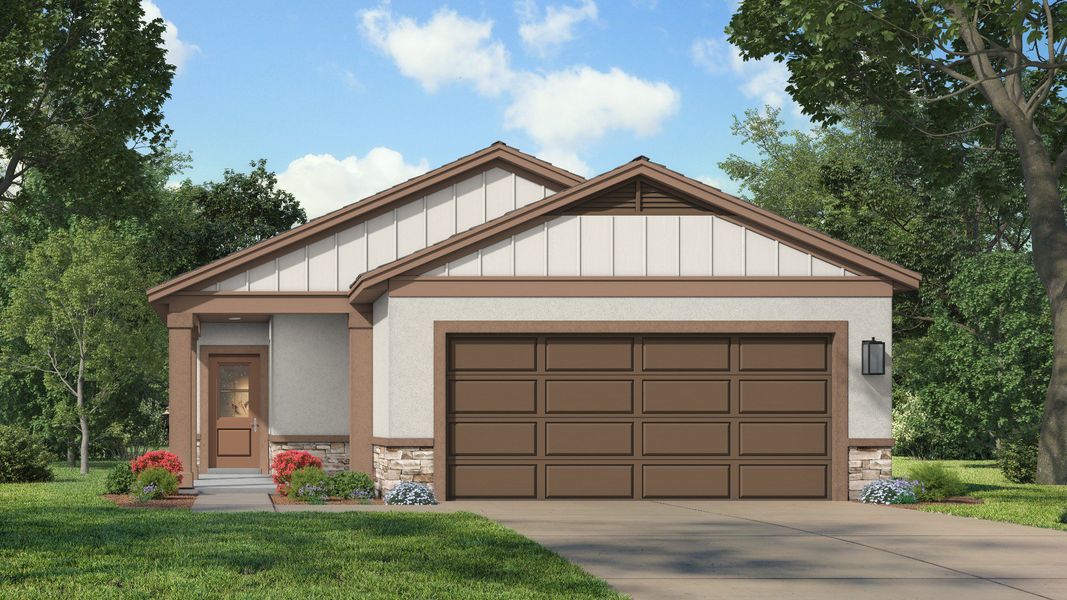 Representative exterior photo of a completed home built from the Flagler by DRB Homes in Grasslands West, Lakeland, FL (Image 2). Representative exterior photo of a completed home built from the Flagler by DRB Homes in Grasslands West, Lakeland, FL (Image 2).