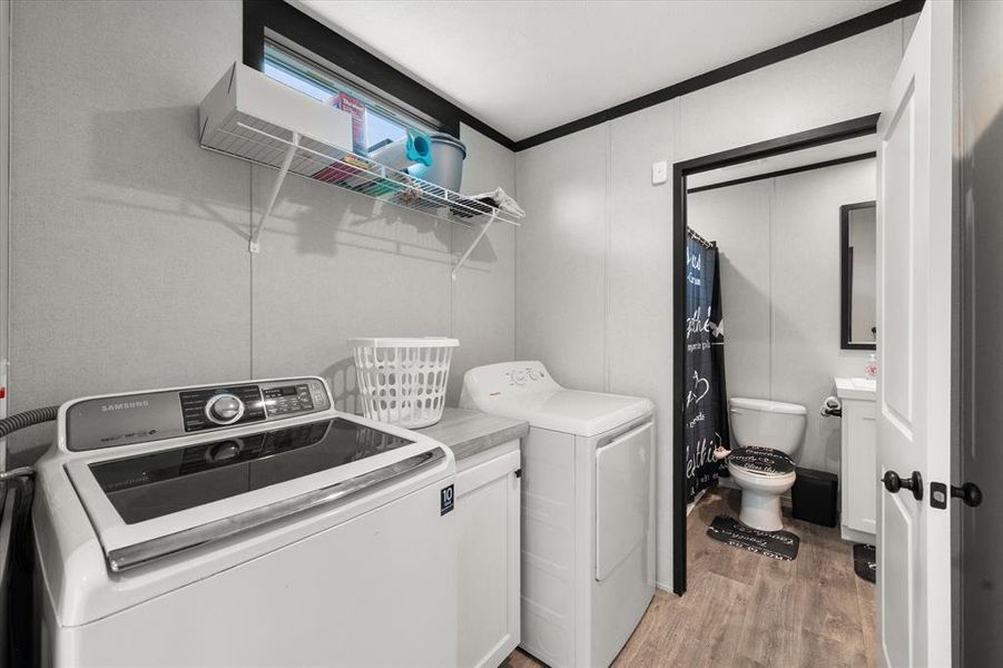 Laundry room connects to the secondary bathroom. Laundry room connects to the secondary bathroom.