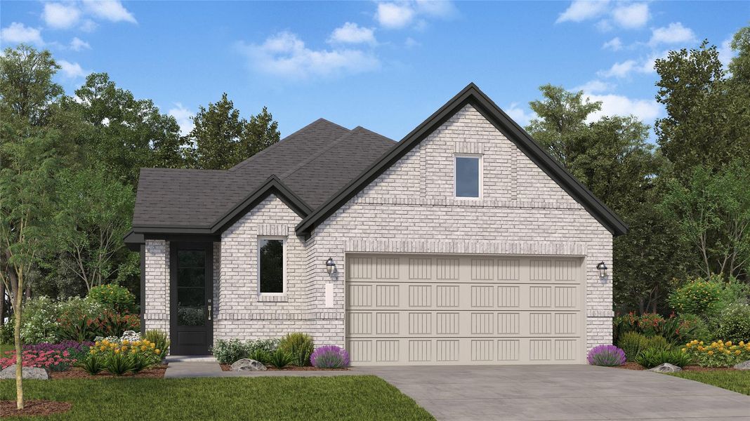 Front exterior of a new home in The Trails, New Caney, TX, highlighting curb appeal (Image 1). Front exterior of a new home in The Trails, New Caney, TX, highlighting curb appeal (Image 1).