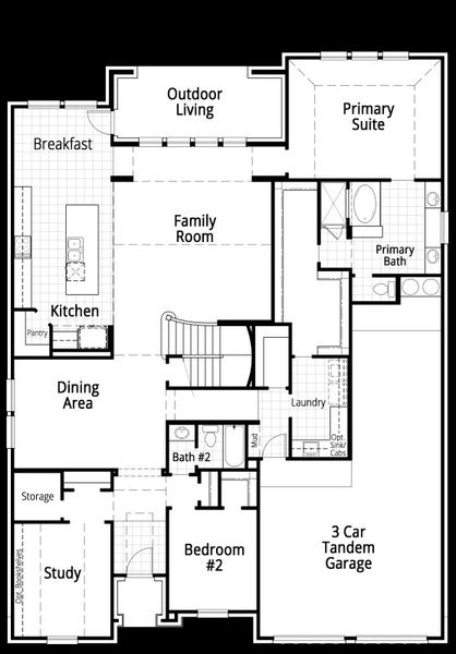 2D floor plan layout for the 208 by Highland Homes in Sienna, Missouri City, TX (Image 6).