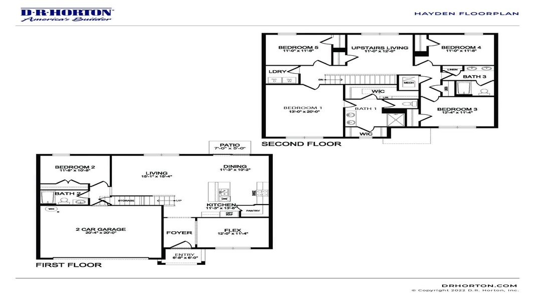2D floor plan layout for the Hayden by D.R. Horton in Groveside at Ormond Station, Ormond Beach, FL (Image 5).