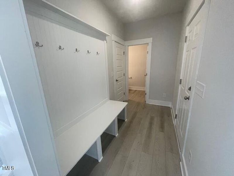 Mud room off garage entrance Mud room off garage entrance