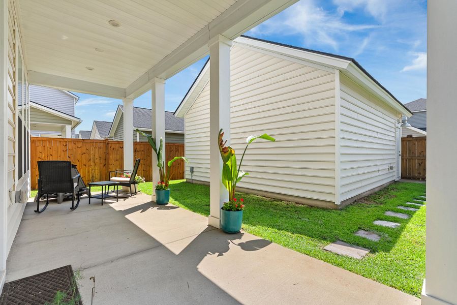 Exterior details and patio area of a home in Sweetgrass at Summers Corner, Summerville (Image 35). Exterior details and patio area of a home in Sweetgrass at Summers Corner, Summerville (Image 35).