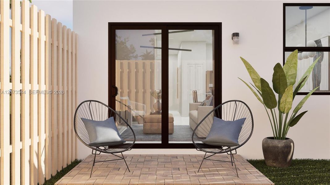 Exterior details and patio area of a home in Pineland Crest, Miami (Image 3). Exterior details and patio area of a home in Pineland Crest, Miami (Image 3).